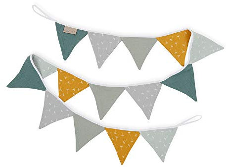 KraftKids Stoff-Wimpelkette Pusteblumen auf Gelb und Grau, handgemachte Wimpel-Girlande aus Baumwolle