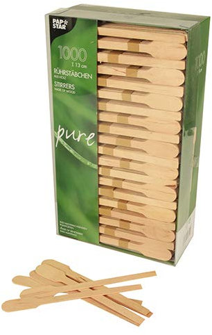 PAPSTAR Rührstäbchen ´pure´, aus Holz, Länge: 130 mm, Sie erhalten 1 Packung, Packungsinhalt: 1000 Stück