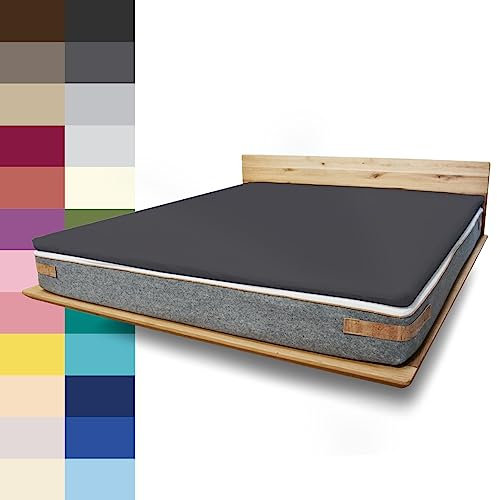 JONA SLEEP Topper Spannbettlaken (140x200 cm) Baumwolle Dunkel-Grau, 220 g/m² - Bezug für Topper & Boxspringbett, Öko Tex Zertifiziert, Made in Austria