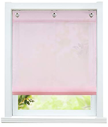 ESLIR Tenda a pacchetto senza forature, tenda a pacchetto da cucina con occhielli, tinta unita, trasparente, 1 pezzo, rosa, larghezza x altezza 100 x 140 cm, 1 pezzo