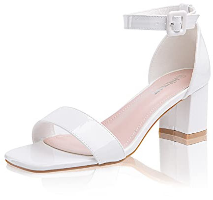 Sandalen Damen mit Absatz Sandaletten Plateau Sommer Knöchelriemen Sommerschuhe Frauen Blockabsatz Slingback Elegant Bequem 1 Weiß (5) Größe 38 EU