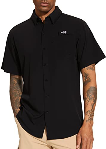 Bassdash Camicia da Pesca da Uomo Camicia Casual Estiva Camicia Hawaiana UPF 50+ Manica Corta abbottonata Fiori per Escursioni all'aperto e Campeggio