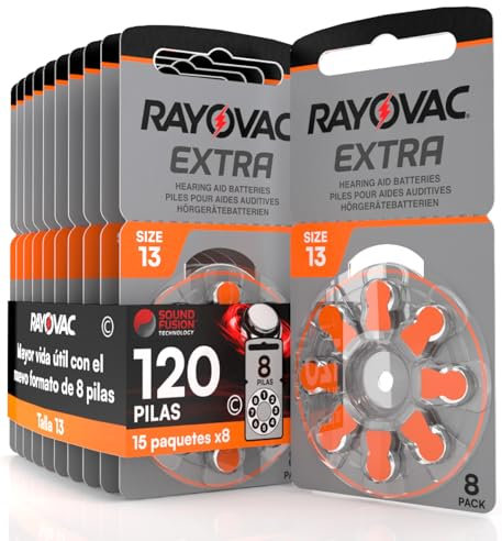 120 Pila para Audífonos Rayovac Extra 13. 15 Pack de 8 Unidades Baterías de Audífono