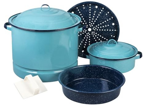 Cinsa 6-Piece Enameled Steel Cookware Set with Steamer, Dutch Oven, and Multi-Use Dish, Turquoise Blue