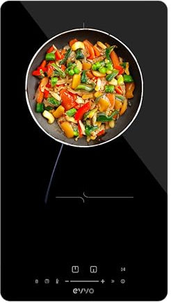 EVVO Placa Inducción 2 Fuegos de cocinado, Potencia máxima 3.500W, Bloqueo Infantil, 9 Niveles de Potencia, Máx Diámetro 18 cm, Control Táctil, Apagado Automático, Indicador de Calor (Modelo: V31)
