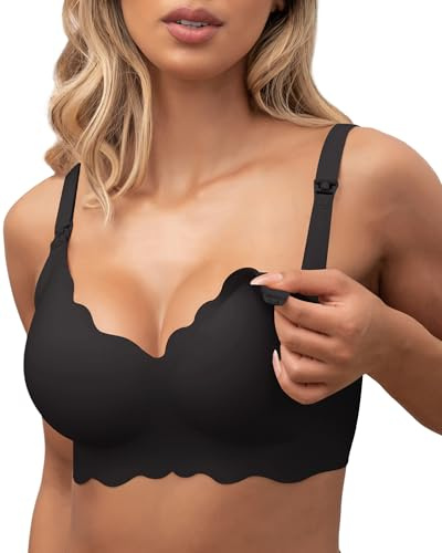 As Fairy Supportive Nursing Bra Seamless Soft Wirefree V Neck Sleep Nursing Bras for Breastfeeding (Black X-Large)