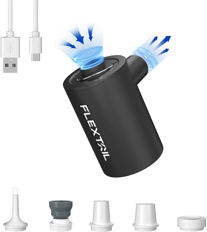 FLEXTAIL MAX Pump 2024,Portable Air Pump,Electric Pump,1600mAh Rechargeable Battery,5 Versatile Nozzles,Quick In/Deflate for Air Mattress, Vacuum Storage Bags,Swimming Ring(black)