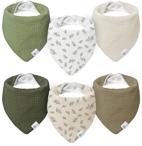 lulumoon Babero para Bebé, Muselina para Bebé,100% Algodón Transpirable pañuelo triangular para Niños y Niñas 6 Unidades,Ramas