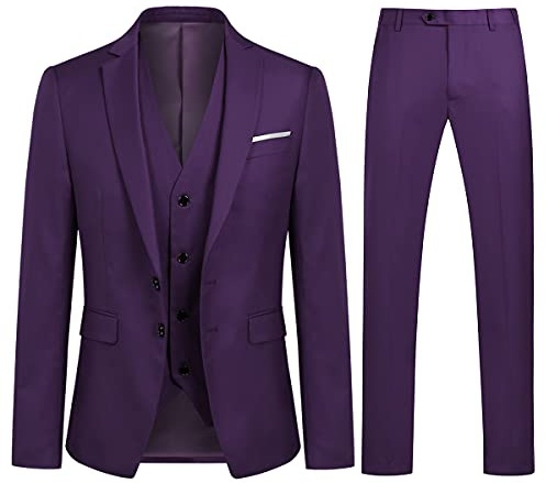 YOUTHUP Traje de 3 Piezas Slim Fit para Hombre Elegantes Negocio Boda Traje Blazer Chalecos Pantalones, Morado, M