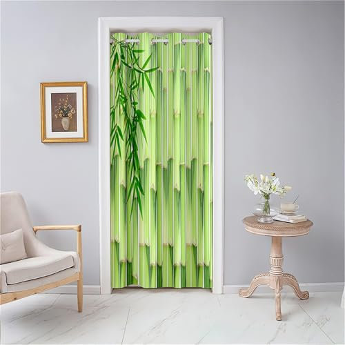 Odot Türvorhang Blickdicht mit Ösen, Verdunklungsvorhänge 1 Stück Thermovorhang mit 3D Grüner Bambuswald Muster, Wohnzimmer Schlafzimmer Schrank Raumteiler Vorhang (130x200cm,Stil E)