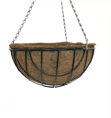 Oakland Gardens Hanging Baskets 18(45cm) Metal Green Planter Chain with Liners Round Wire Coco | Biodegradable, Water Absorbent | Garden Planter Baskets for Indoor & Outdoor Use|Pack of 2
