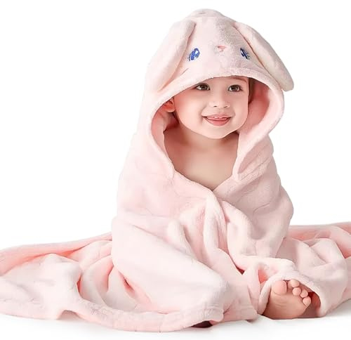 GSrenyu Pink Rabbit Kids Hooded Towel with Snap Button