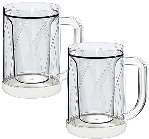 PIDUDU Double Layer Freezer Beer Cup, Beer Mugs for Freezer, 16 oz Insulated Double Walled Plastic Freezable Wine Cups，Whiskey Drinks Iced Coffee Cups