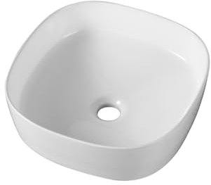 DILECI - Vasque à Poser Salle de Bain Blanche - Lavabo Design Carré avec Courbes Arrondies - Élégance Moderne et Finition Luxe - Facile à Installer et Entretenir - 37,5x37,5x13,5 cm