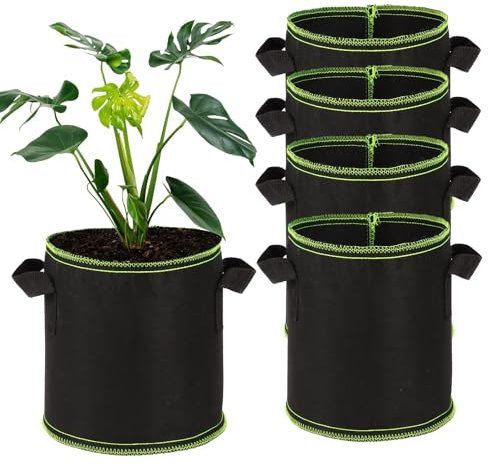 Dogrundi 5 Piezas Macetas de Tela no Tejida, Jardinera Exterior Maceta de Cultivo, Bolsas de Cultivo, Saco para Plantas, Bolsa de Plantación con Asas, para Patatas,Tomateras,Pimiento,Fresas, 3 Galones