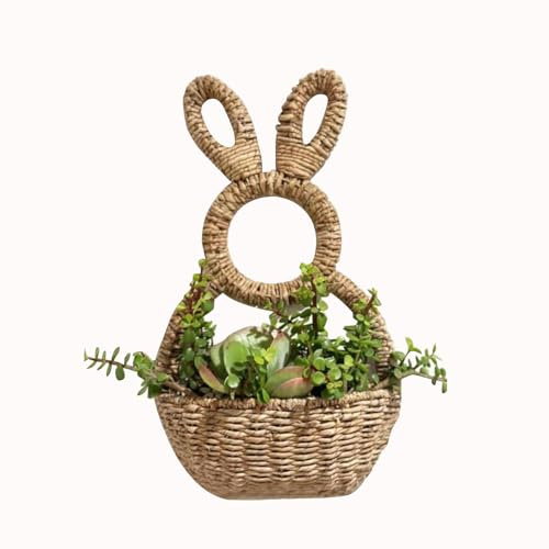 JOPWUE Couronnes de Pâques pour porte d'entrée, panier en osier tissé à la main avec poche murale, pour porte d'entrée de printemps, décoration de vacances, support de rangement élégant pour fleurs
