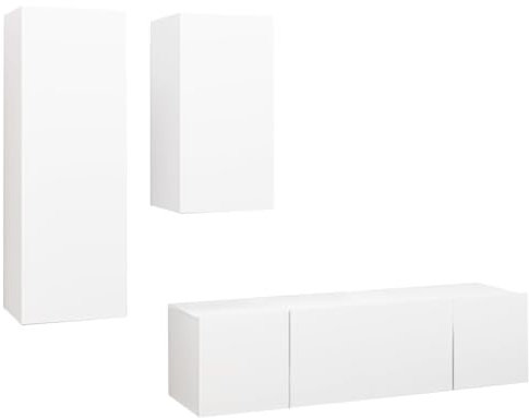 Helloshop26 Ensemble de Meubles Armoire Buffet TV télévision Salon Chambre séjour 4 pièces Bois d'ingénierie Blanc 02_0024668