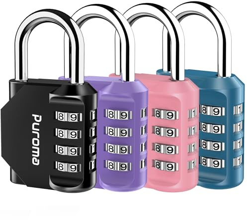 Puroma 4 Pack Combination Lock Multicolor for Locker 4 Digit Outdoor Waterproof Padlock for School, Gym, Sports, Fence, Toolbox, Gate, Case, Outdoor, Hasp Storage