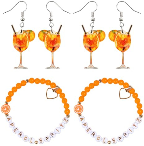 TUONYIS Aperol Geschenke Frau 2 Stück Aperol Armband und 2 Pair Orangen Ohrringe, Aperol Geschenk Aperol Deko lustige Geschenke für Frauen Für Freundin, Kollegin und Familie, Sommer Party Dekoration