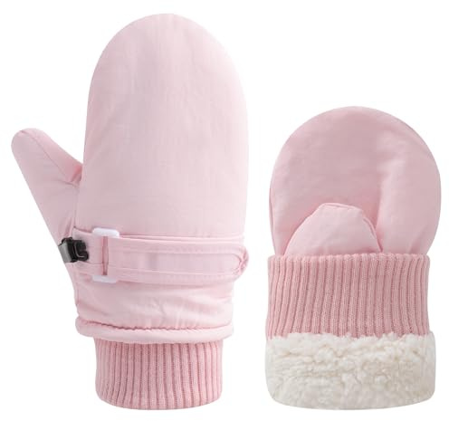 Fjquamitix Kids Warm Gloves Winter Waterproof Snow Mittens Warm Fleece Lined Gloves for Girls Boys Adjustable Wristband Thermal Mittens for Skiing Outdoor Causal Use (Pink, L(4-8Y))
