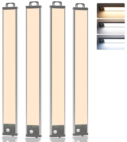 GOODEA 44.5CM Unterschrank Beleuchtung Küche - 76 LEDs 4500mAh Schrankbeleuchtung LED Bewegungssensor Aufladbar Unterbauleuchte, 3 Farbten Dimmbar Schrankleuchten für Küche Büro Schlafzimmer (4er Set)