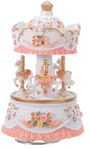 CORHAD Caja de Música Giratoria de Resina Luces LED Cambiantes de Colores, Tiovivo Mecanismo Reforzado y Música Navideña, Decoración Retro para Hogar y Regalos Obsequios
