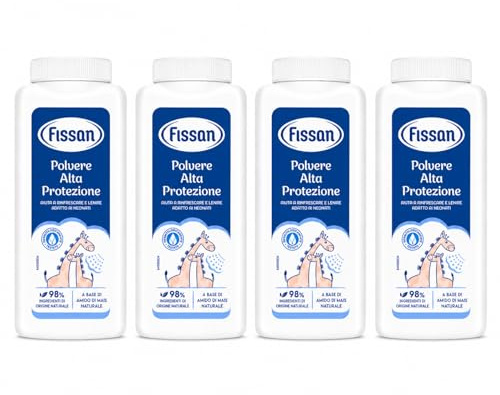 Polvere Alta Protezione – Talco Protettivo per Neonati e Bambini – Con Amido di Mais Naturale e Ossido di Zinco – Aiuta a Lenire e Assorbire l'Umidità – Pelle Delicata - 4 Unita da 200g