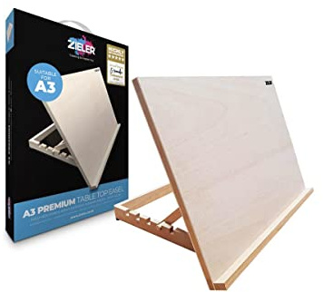 Premium Adjustable Table Top Art Easel/Desk Easel - by Zieler™. Ideal for Presentation, Painting, Crafting, Calligraphy, Sketching, Drawing & Planning - Made from Beechwood - 5 Different Angles (A3)