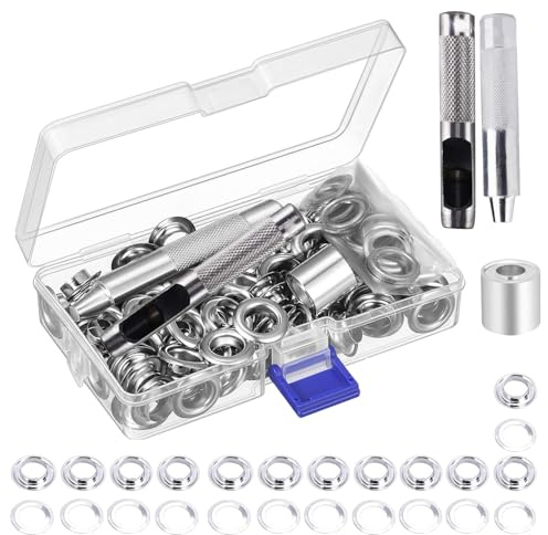 Kit Ojetes Metalicos 12mm ZKSM 100Pcs Set Ojales Metalicos Herramienta de Montaje de Arandela con Caja de Almacenamiento Ojetes para Lonas Remachadora Ojales Toldos DIY (1/2 Pulgada)
