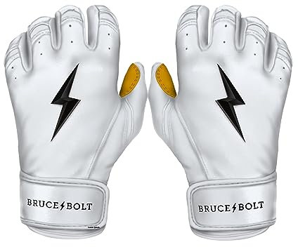 Bruce Bolt 2020 Premium Pro Short Cuff Cabretta Leder Baseball Schlaghandschuhe mit Handschuhtasche, weiß, XLarge
