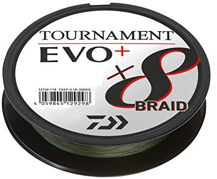Daiwa Tournament X8 Braid EVO+ 0.12mm, 8.6kg/18.8lbs, 270m, Verde Scuro, Filo da Pesca Trecciato, 12760-112