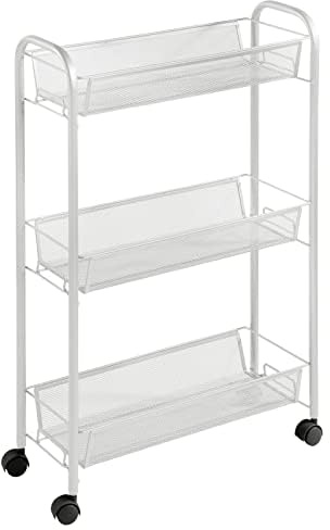 mDesign Steel Rolling Utility Cart Storage Organizer Trolley with 3 Basket Shelves for Laundry Room, Mudroom, Garage, Bathroom Organization - Holds Detergents, Hand Soap - Biro Collection, Light Gray