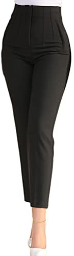 nicticsi Pantaloni Donna Eleganti Vita Alta Slim Pantaloni da Lavoroper Ufficio Solido Casual A Gamba Dritta con Tasche Formale Business Estivi Pants A Nero M