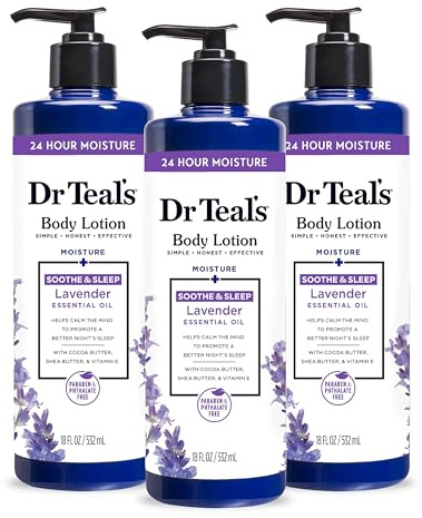 Dr Teal's 24 Hour Moisture+ Body Lotion, Lavender Essential Oil, 18 fl oz (Pack of 3)