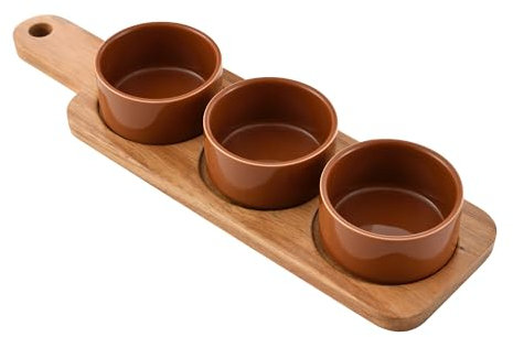 San Ignacio Juego de 4 pzs (3 pzs cuencos de servir porcelana + 1 pz bandeja madera acacia)