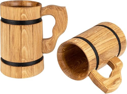 Hochwertiger schlanker Bierkrug aus geölter Eiche - rustikaler Humpen-Krug innenbeschichtet (ca. 0,5 Liter)