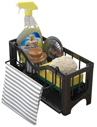 GOOPOOL Spülbecken Organizer, Küchen Sink Caddy Organizer, Schwammhalter mit Selbstentleerender Ablaufwanne, Waschbecken Organizer Küche, Spülmittel Halterung, Spülorganizer Spüle Ablage, Schwarz