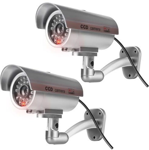 Lot de 2 caméras factice factice avec lumière LED clignotante - Caméra de surveillance factice - Pour l'intérieur et l'extérieur