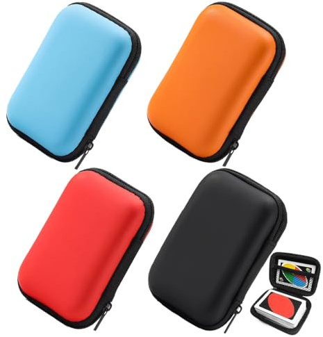 JAWUZ Scatola Porta Carte da Gioco per Uno, Robusta Custodia (Rosso + Arancione + Azzurro Cielo + Nero)