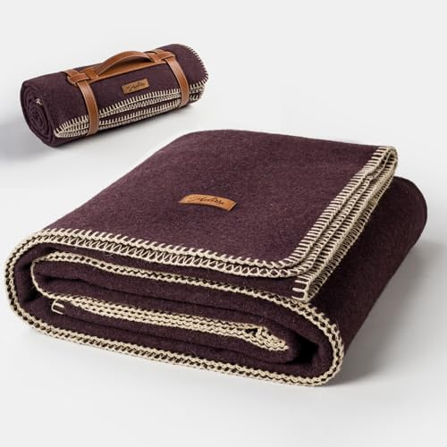 Molithe 100% Wool Blanket, 62 x 86, Warm, Thick, Washable, Military Wool Blanket, Great for Camping, Outdoors, Sporting Events, Survival Kits，Plum