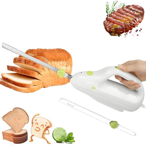 Couteau électrique Sculpture Rechargeable, Couteau à Pain sans Fil, Coupe-Pain Et Trancheuse De Viande avec 2 Lames en Acier Inoxydable De 8 Pouces, Interrupteur De Verrouillage De Sécurité, pour