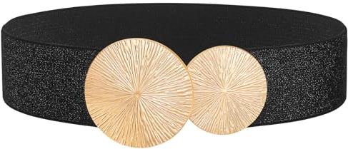 WERFORU Ceinture Élastique Femme pour Robes Ceinture Large Extensible Rétro avec Deux Boucles Rondes Dorées