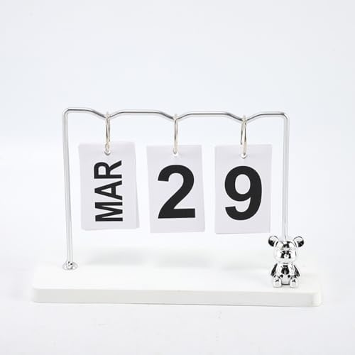 Calendario perpetuo giornaliero per scrivania, calendario perpetuo in metallo con base in legno, riutilizzabile, vintage, in legno, per girare pagina, mese, data, per scrivania, ufficio, casa