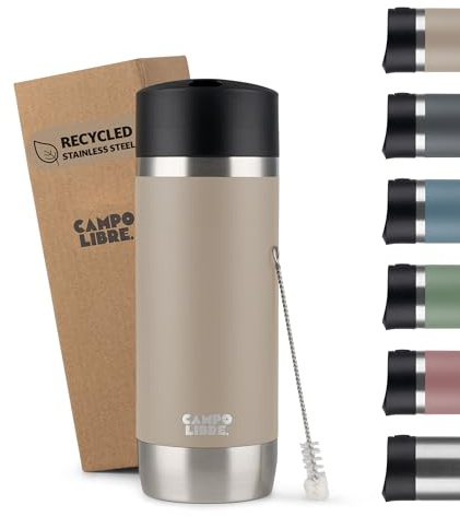 Campo Libre.® Anto I Kaffeebecher to go thermo I Thermobecher I 100% auslaufsichere Travel Mug mit One-Touch-Verschluss I Premium Coffee to go becher I Doppelwandig, hält mind. 6h heiß, Beige, 350ml