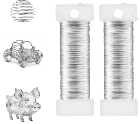 Ouligay 0,5mm x 100m Dünner Draht Zum Basteln, 2 Rollen Schmuck Basteldraht Dünn Silber, Schmuckdraht Perlendraht, Silberdraht Floristendraht Für Modellbau Weihnachten Handwerk Pflanzen 50m/Rolle