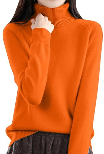 Shffuw Women's Roll Neck Knitted Jumpers Loose Cashmere Thickened Solid Color Pullover Tops Autumn Winter Long Sleeve Comfortable Warm Soft Jumper Fashion Casual Stretchy Sweater Orange