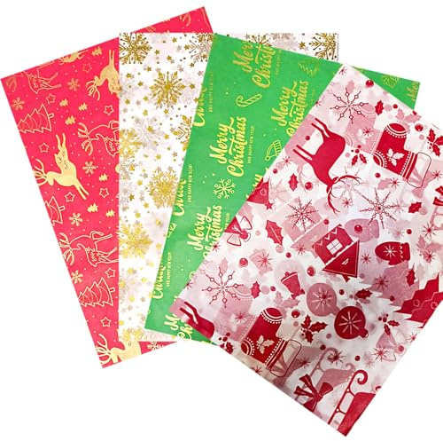 20 Sheets Christmas Tissue Paper for Gift Wrapping 4 Festive Designs Tissue Paper 50 x 35cm Christmas Wrapping Paper for DIY and Craft Gift Bags Decorations