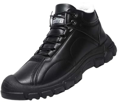 Scarpe in pelle da uomo, sport, invernali, da uomo, calde, scarpe sportive con lacci, ammortizzanti, scarpe da trekking con suola spessa, scarpe da outdoor tinta unita, classiche da jogging, Nero , 44