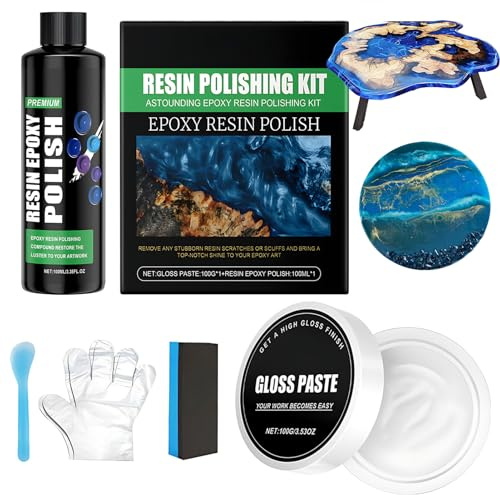 Resin Polish, Resin Polishing Kit, Epoxy resins polish, Removes Scratches and Sanding Marks, Restores The Shine of Tables, resins, and Crafts, 100g+100ml