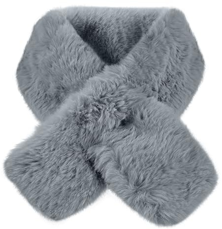 LEHEEYWT Fur Scarf, Warm Winter Scarf for Women UK Windproof Fur Collar, Soft Neck Warmer Women Rectangle Fluffy (grey, One Size)